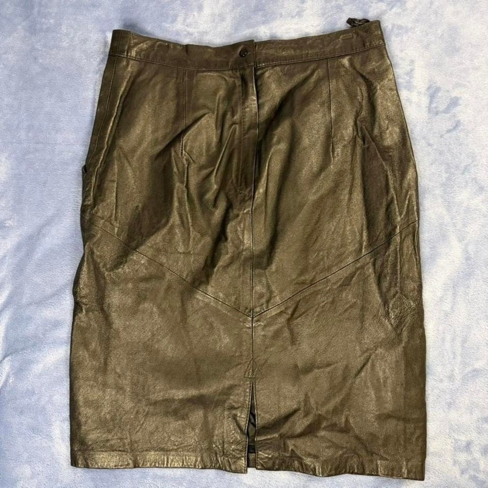 Vintage Black genuine leather skirt women size 42 us size 10-12‎